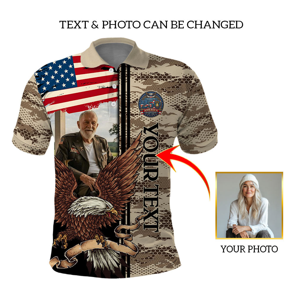 In Loving Memory Custom Photo Polo Shirt America Patriotic Semiquincentennial Tribute