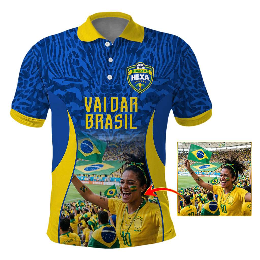 Custom Photo Name Brasil Polo Shirt Vai Dar Brasil Football Supporter