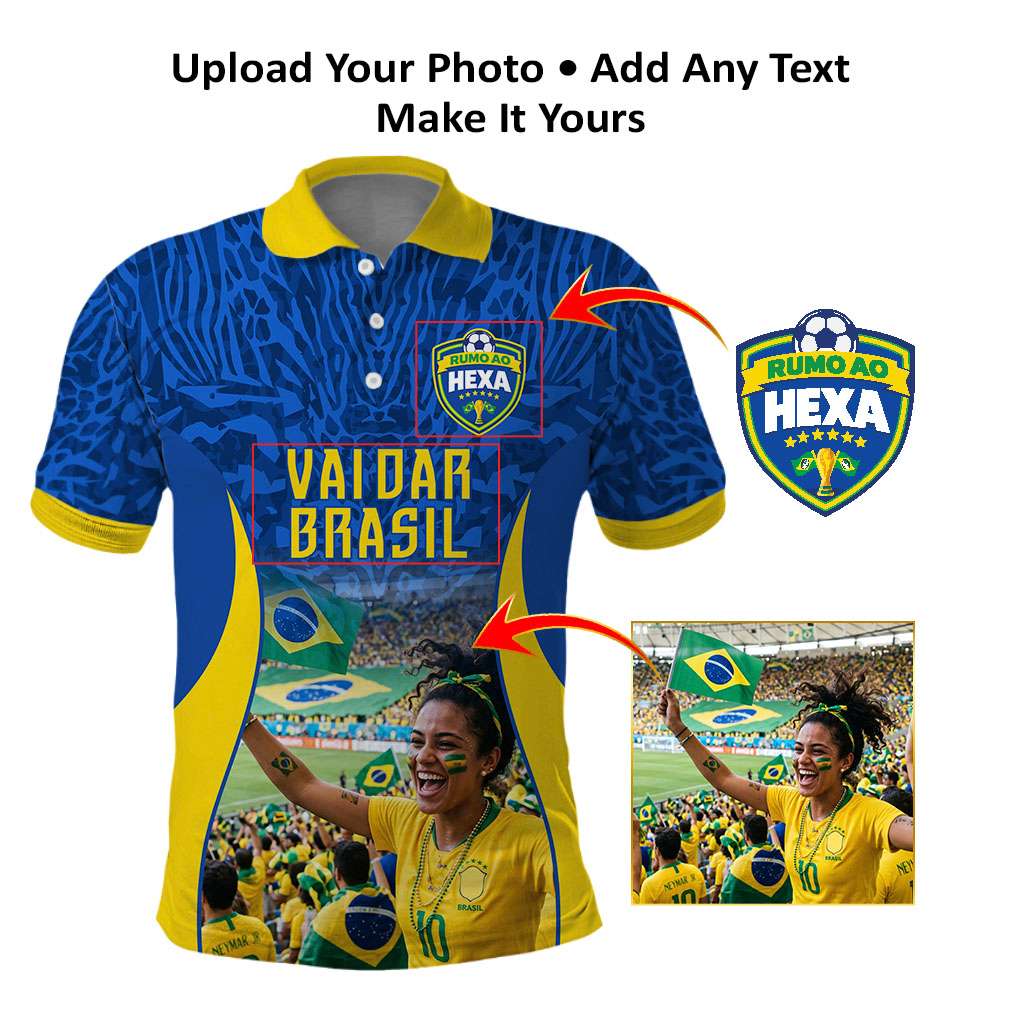 Custom Photo Name Brasil Polo Shirt Vai Dar Brasil Football Supporter