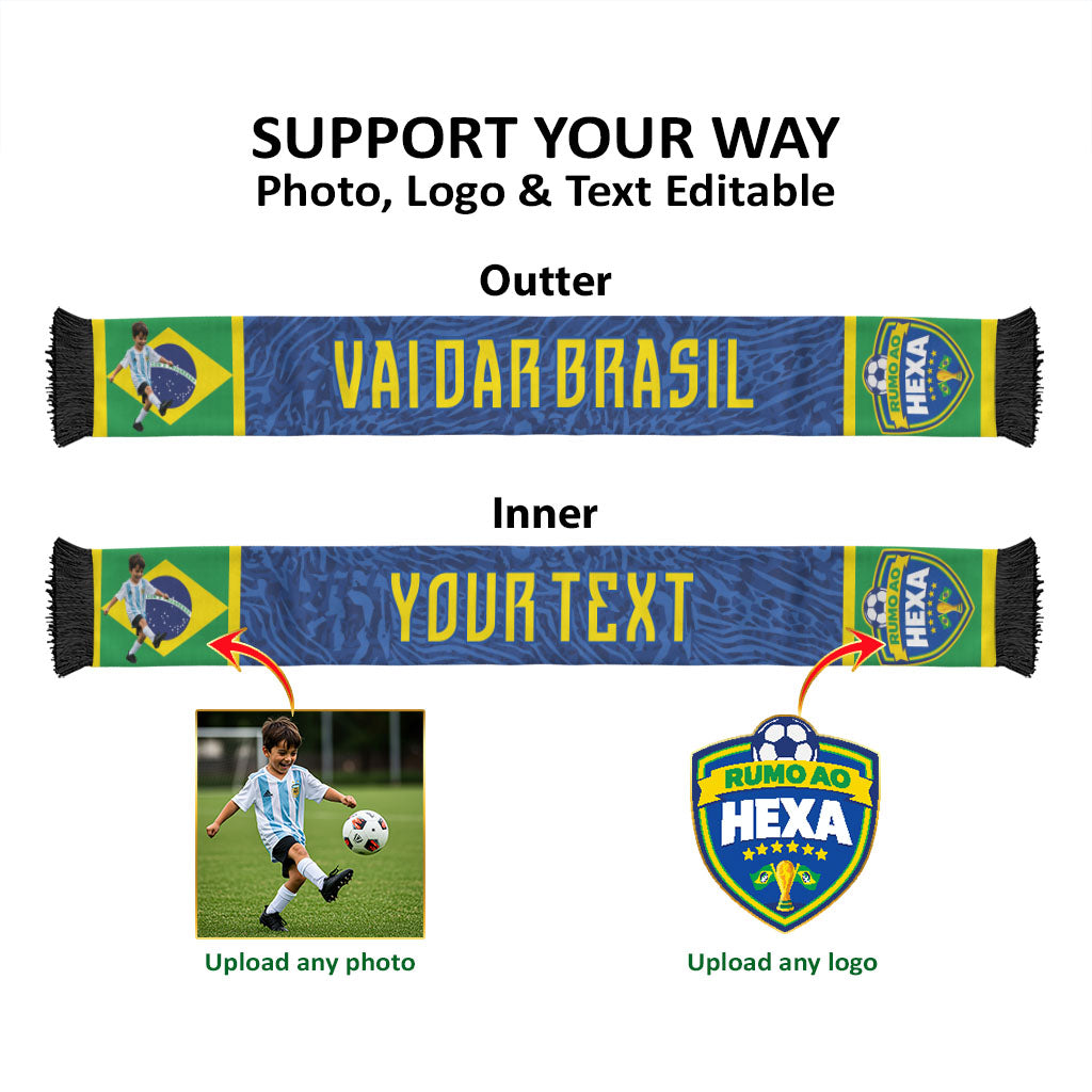 Custom Photo Name Brasil Soccer Scarf Vai Dar Brasil Football Supporter