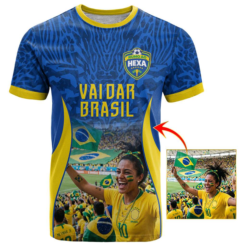 Custom Photo Name Brasil T shirt Vai Dar Brasil Football Supporter