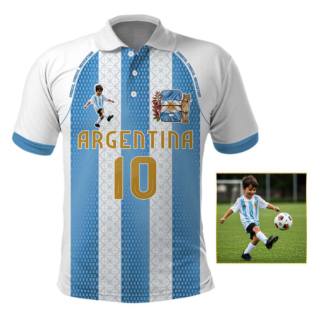 Custom Photo Name Argentina Polo Shirt Football Albiceleste Fan