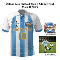Custom Photo Name Argentina Polo Shirt Football Albiceleste Fan