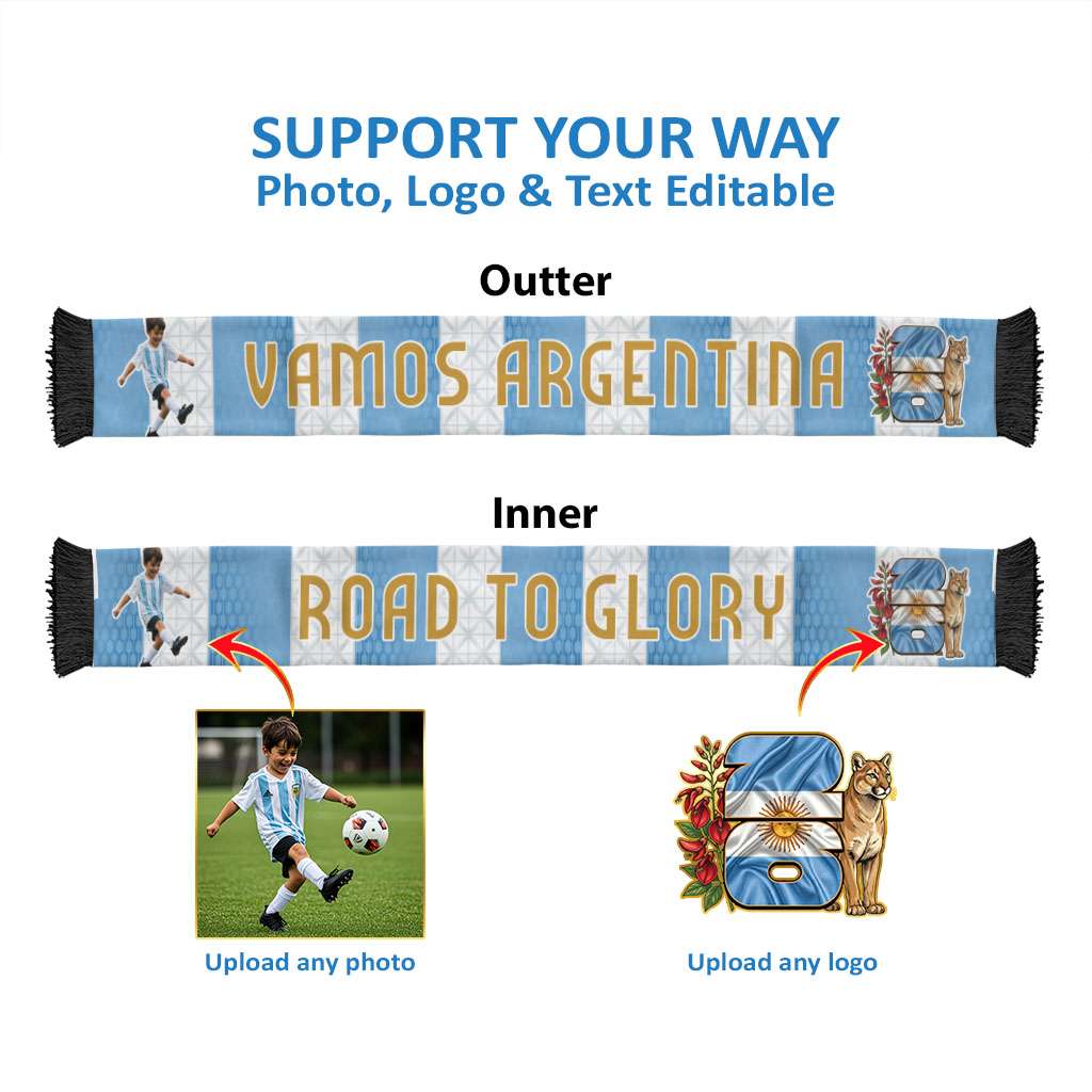 Custom Photo Name Argentina Soccer Scarf Football Albiceleste Fan