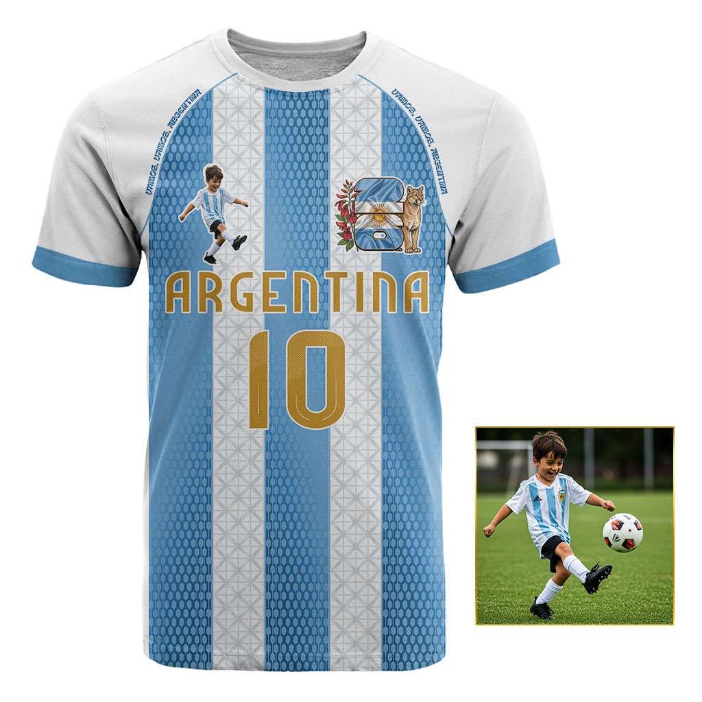 Custom Photo Name Argentina T shirt Football Albiceleste Fan
