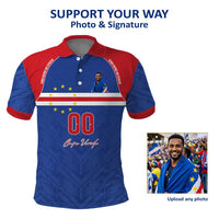 Custom Photo Name Cape Verde Polo Shirt Atlantic Stars - Football 2026 Supporter