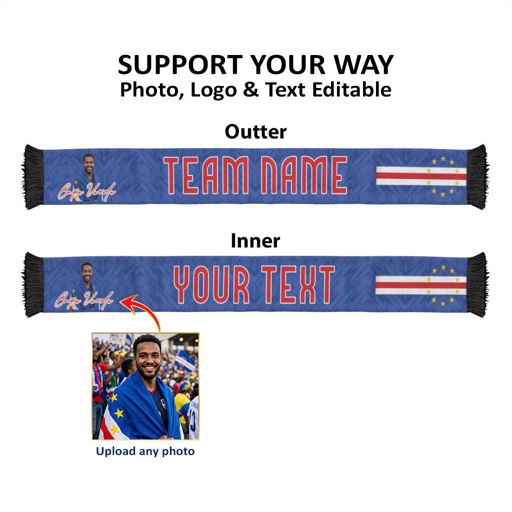 Custom Photo Name Cape Verde Soccer Scarf Atlantic Stars - Football 2026 Supporter