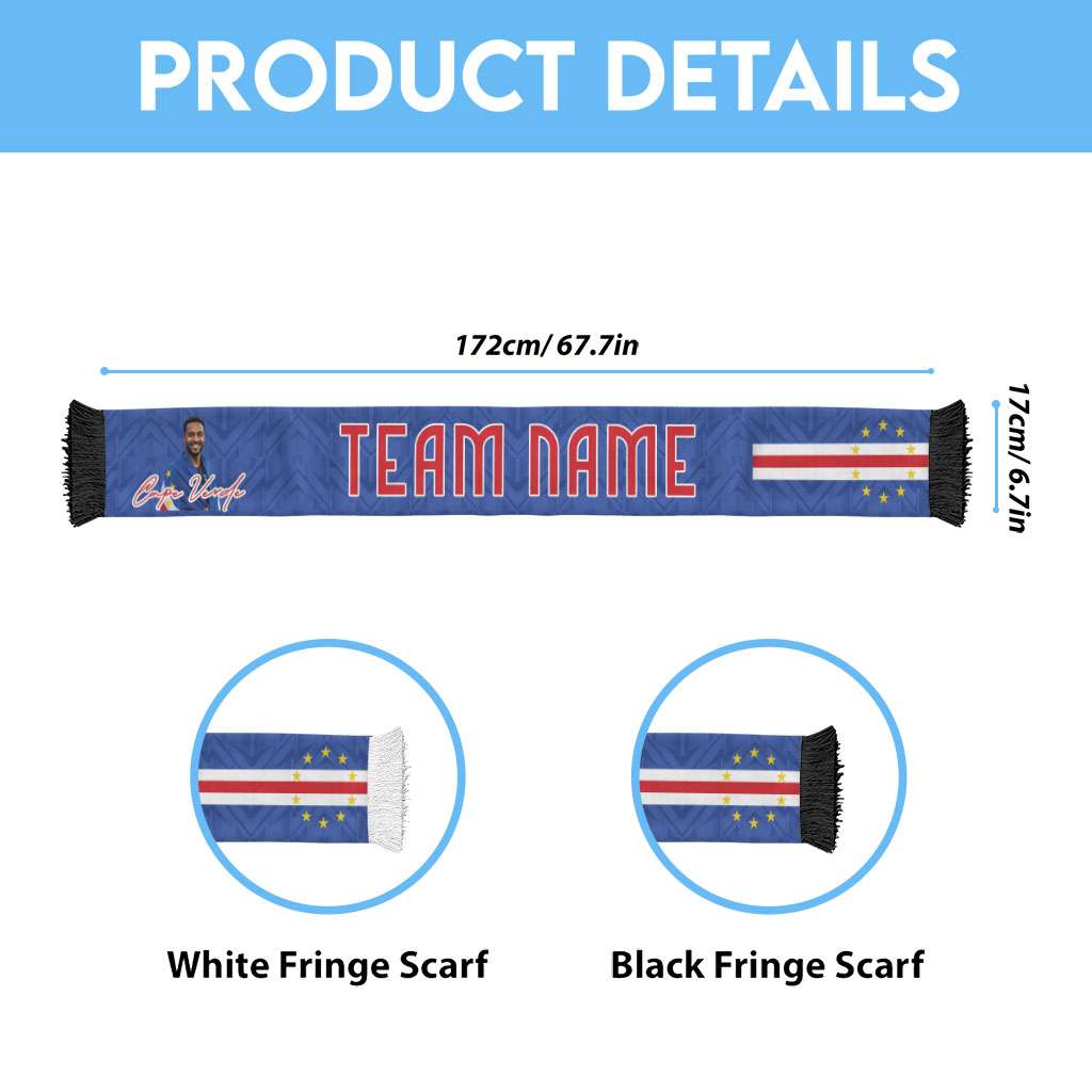 Custom Photo Name Cape Verde Soccer Scarf Atlantic Stars - Football 2026 Supporter