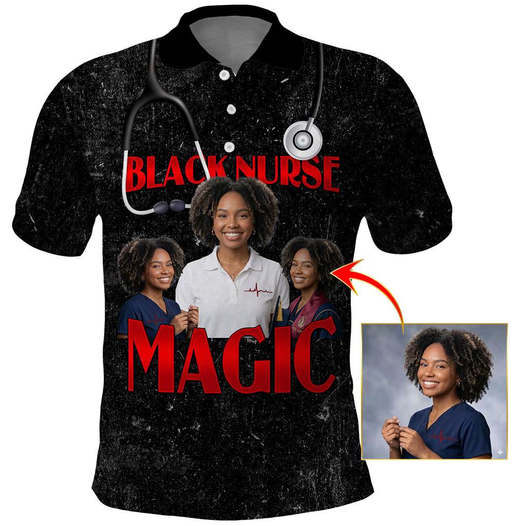 Black Nurse Magic Custom Photo Polo Shirt