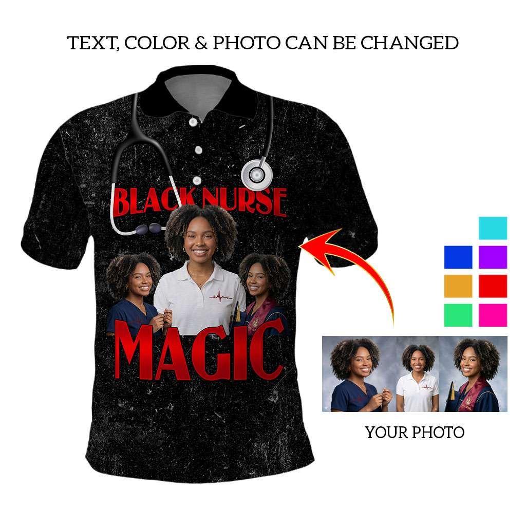 Black Nurse Magic Custom Photo Polo Shirt