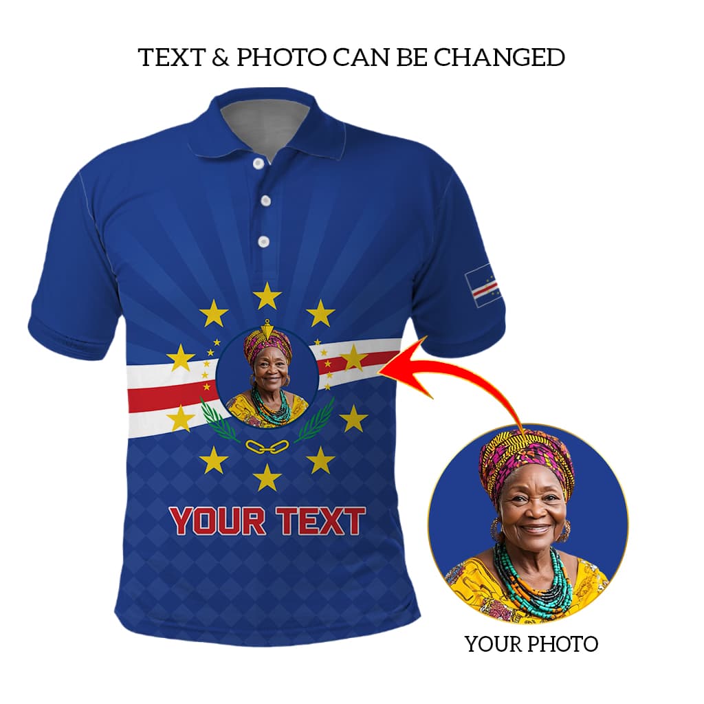 Custom Photo Name Cabo Verde Polo Shirt First Time History Football Supporter