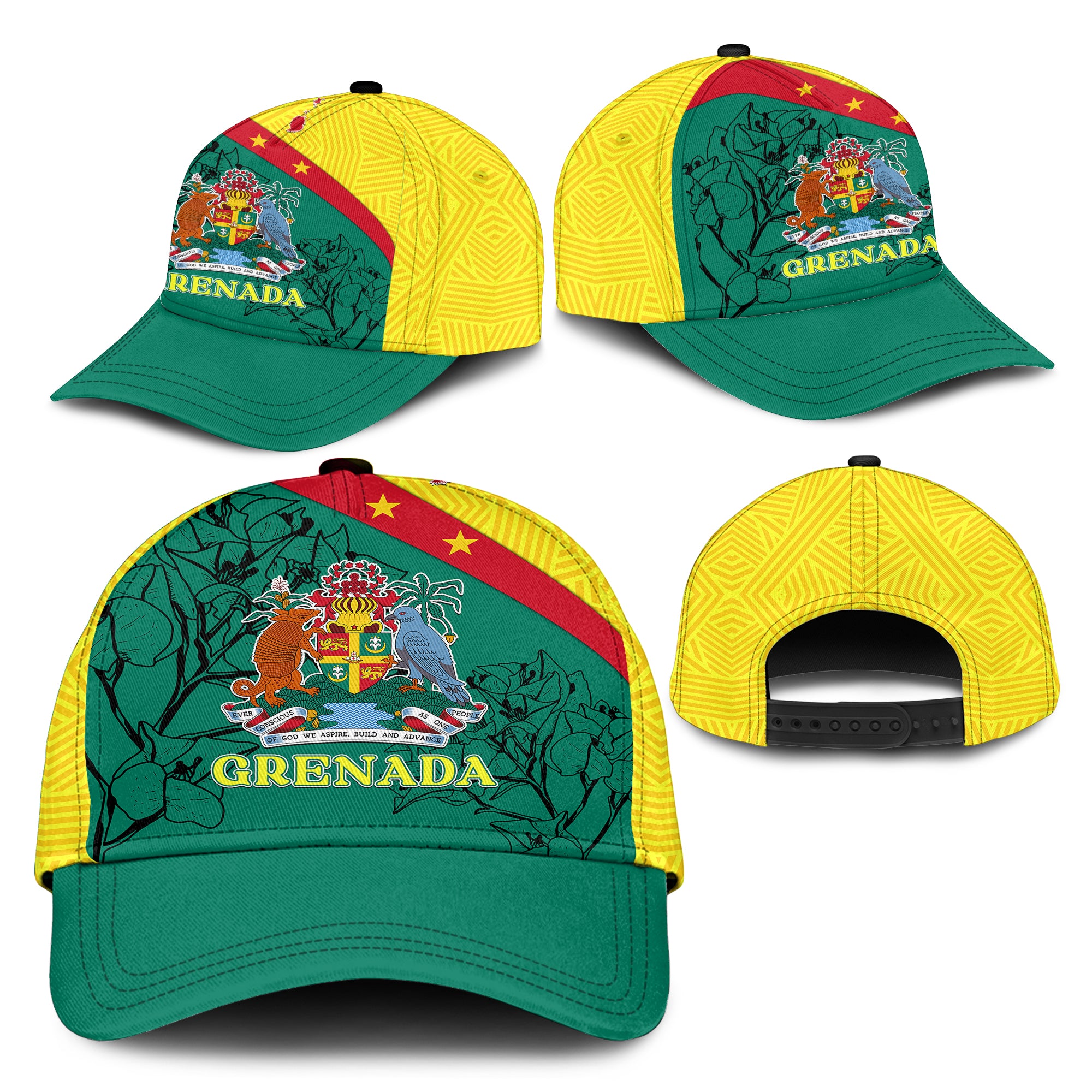 Grenada Classic Cap Coat Of Arms With Bougainvillea Flowers LT7