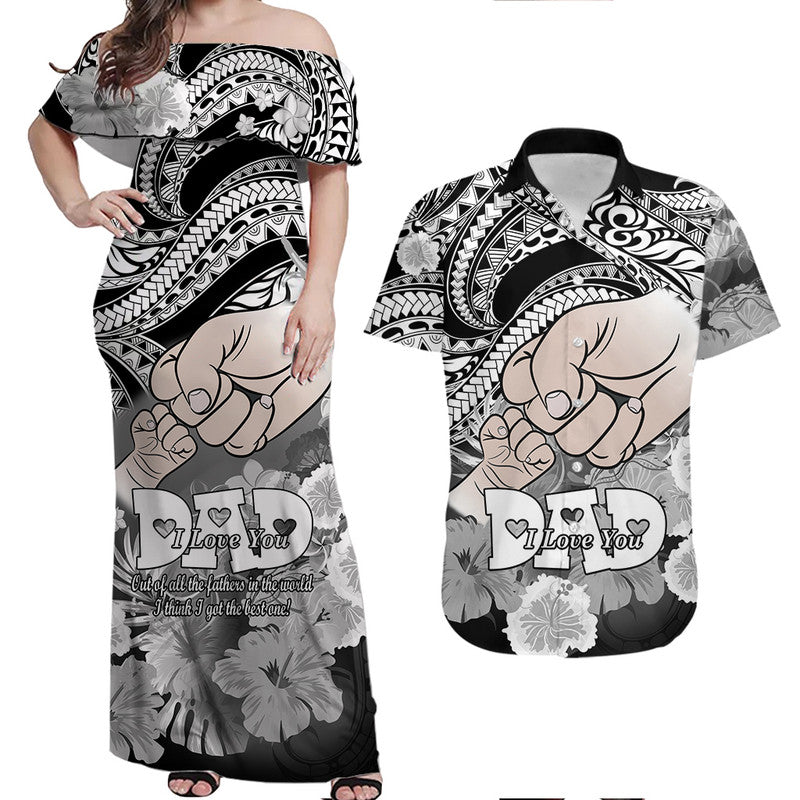 Matching Couple Outfit Polyneisian Pride Happy Father Day Combo Off Long Dress and Hawaiian Shirt I Love You Dad - Polynesian Tribal Black LT9 - Wonder Print Shop