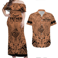 Matching Couple Outfit Polynesian Father's Day Gift For Dad Combo Off Long Dress and Hawaiian Shirt Super Father In The World - Nude Polynesian Pattern LT9 - Wonder Print Shop