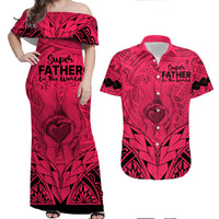 Matching Couple Outfit Polynesian Father's Day Gift For Dad Combo Off Long Dress and Hawaiian Shirt Super Father In The World - Pink Polynesian Pattern LT9 - Wonder Print Shop