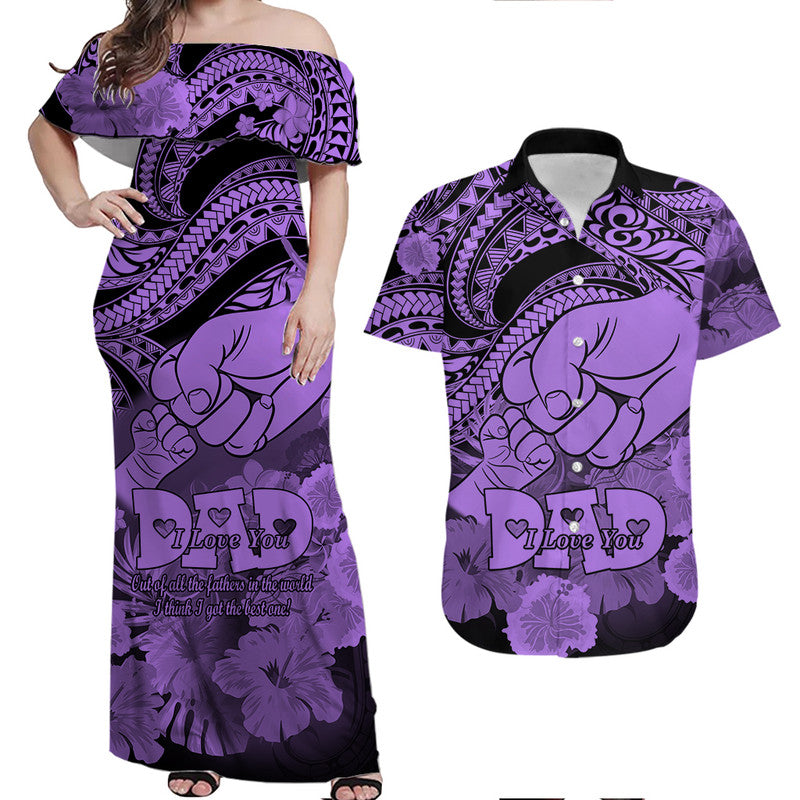 Matching Couple Outfit Polyneisian Pride Happy Father Day Combo Off Long Dress and Hawaiian Shirt I Love You Dad - Polynesian Tribal Purple LT9 - Wonder Print Shop