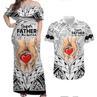 Matching Couple Outfit Polynesian Father's Day Gift For Dad Combo Off Long Dress and Hawaiian Shirt Super Father In The World - Black Polynesian Pattern LT9 - Wonder Print Shop