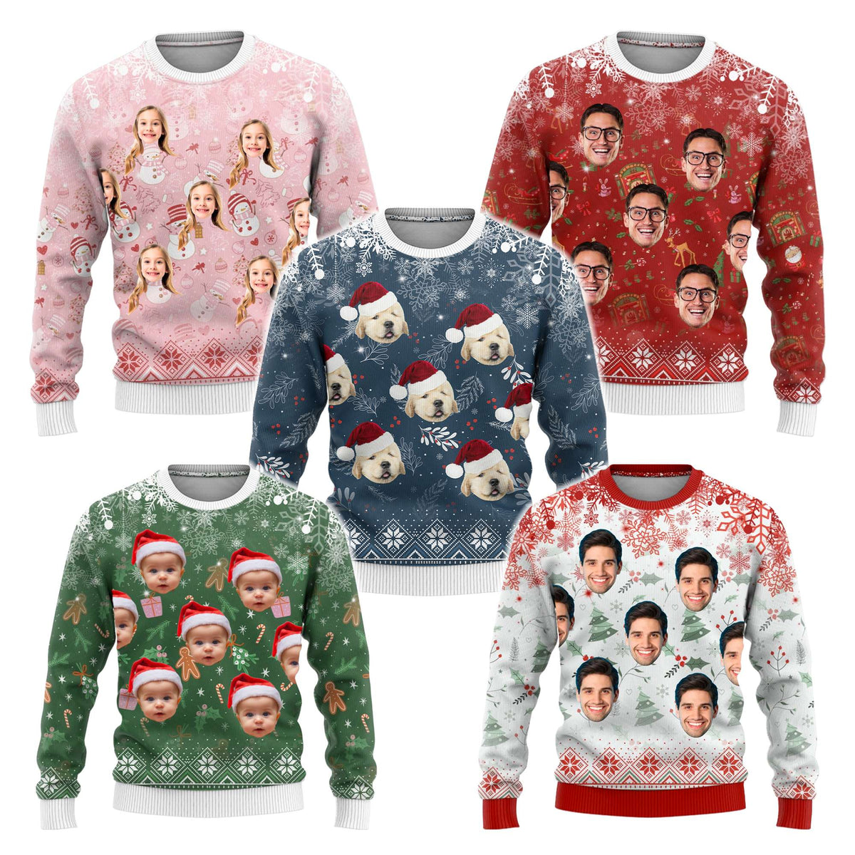 Custom Face Photo Xmas Ugly Christmas Sweater Cozy Christmas Pattern - Wonder Print Shop