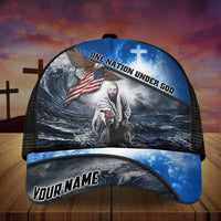 Premium One Nation Under God, America Eagle 3D Blue Hats Personalized