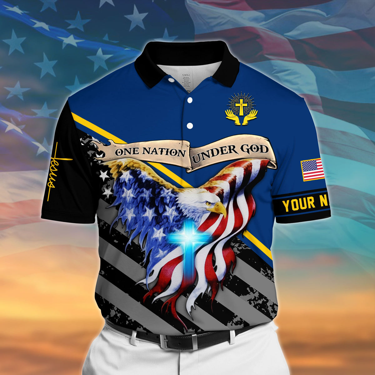 One Nation Under God Polo Shirt Multicolor Personalized, Perfect Gift For Patriot - Wonder Print Shop