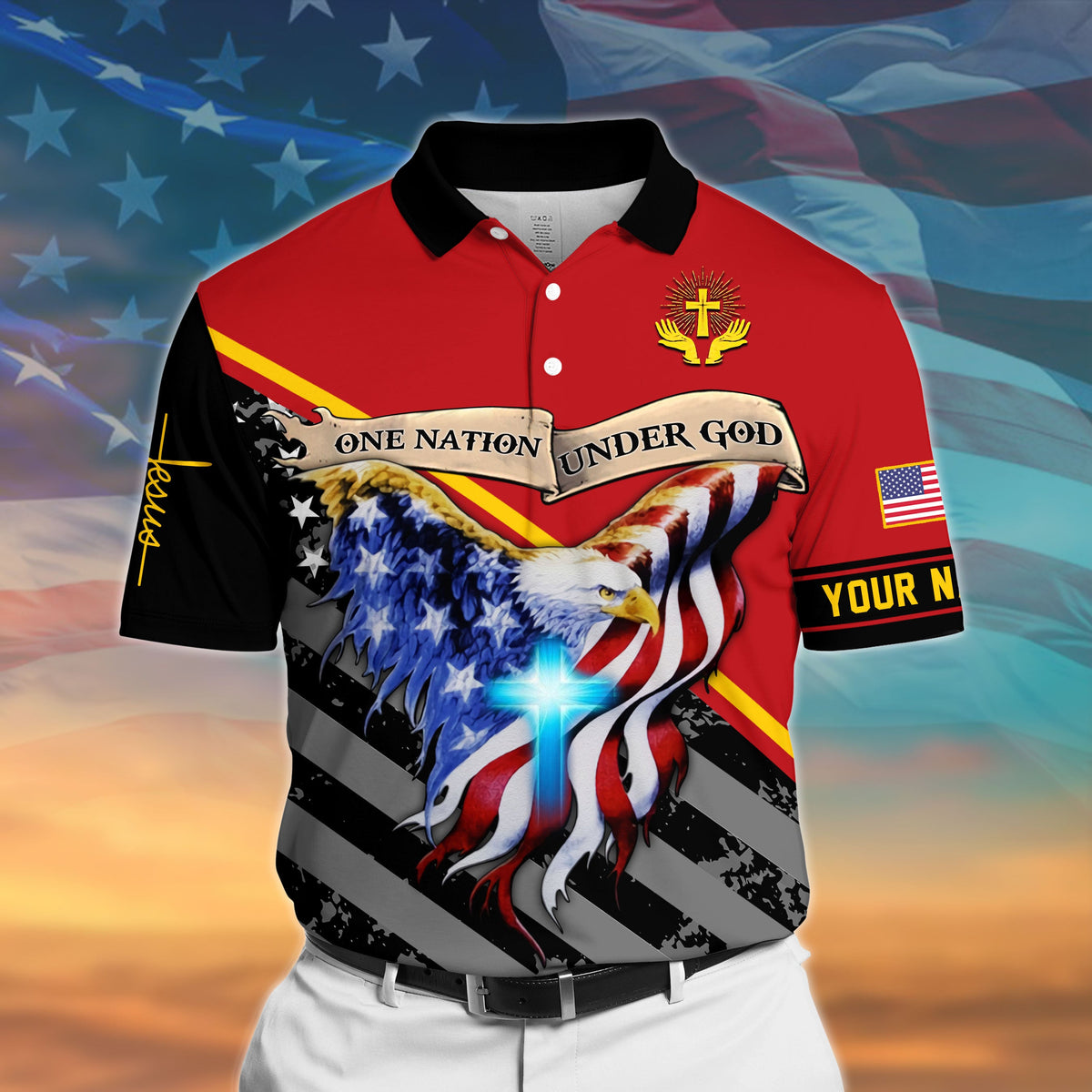 One Nation Under God Polo Shirt Multicolor Personalized, Perfect Gift For Patriot - Wonder Print Shop
