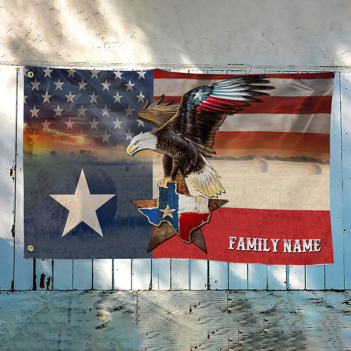 Personalized Texas Patriot American Eagle Grommet Flag