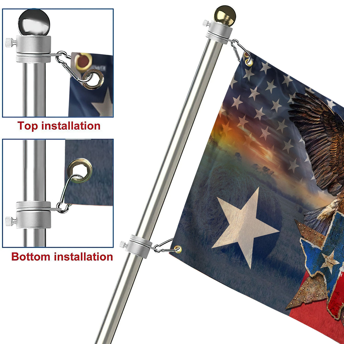 Personalized Texas Map Eagle Hanging Grommet Flag