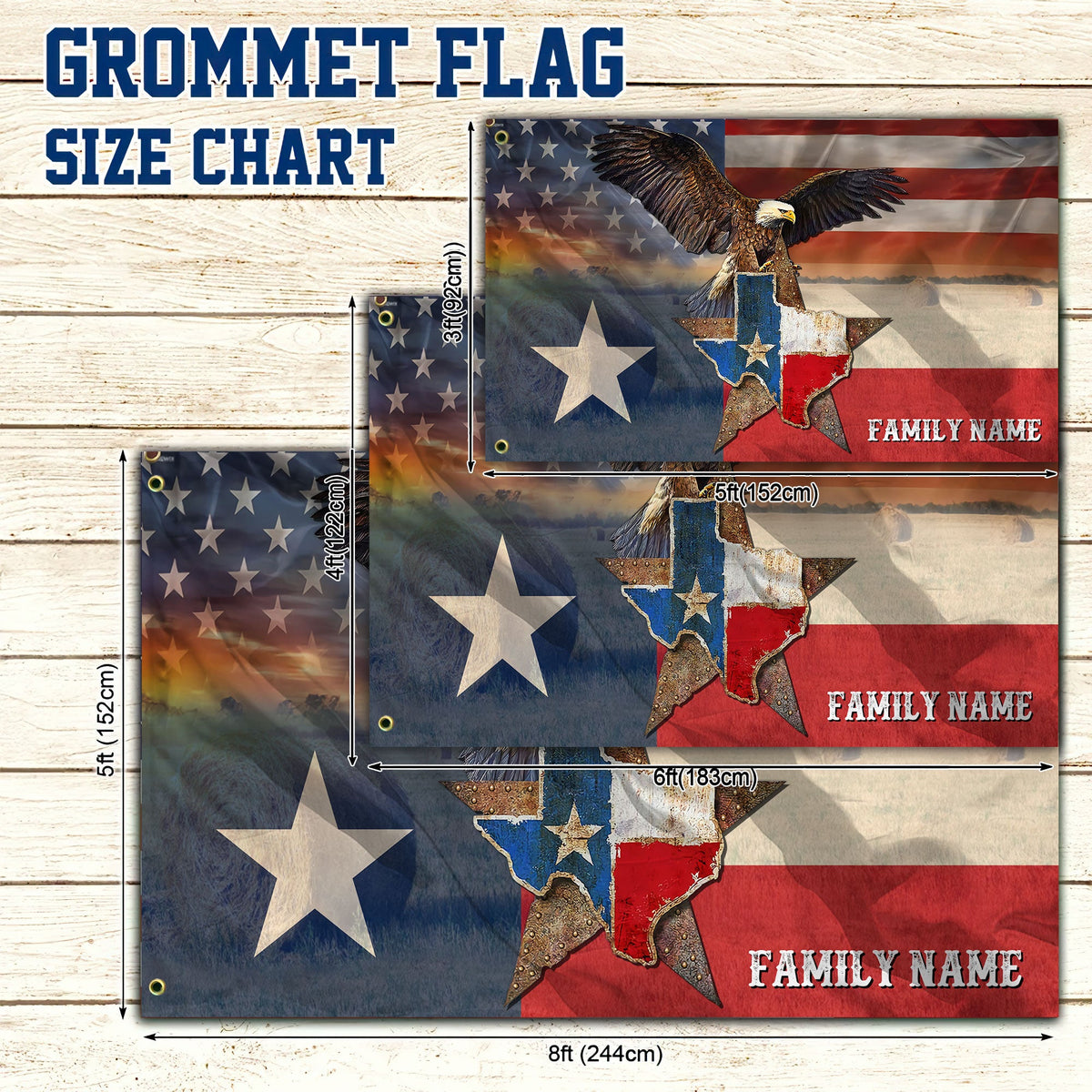 Personalized Texas Map Eagle Hanging Grommet Flag