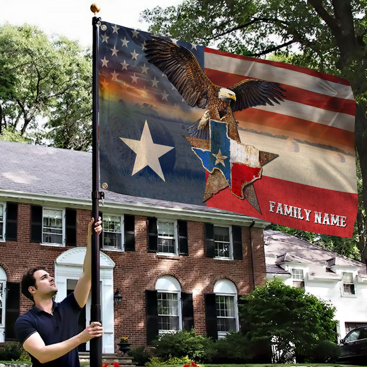 Personalized Texas Map Eagle Hanging Grommet Flag