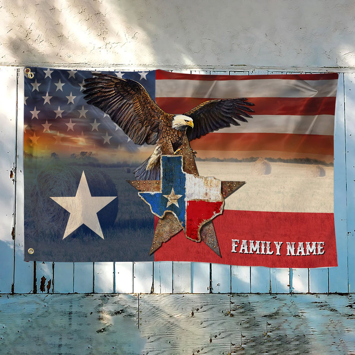 Personalized Texas Map Eagle Hanging Grommet Flag