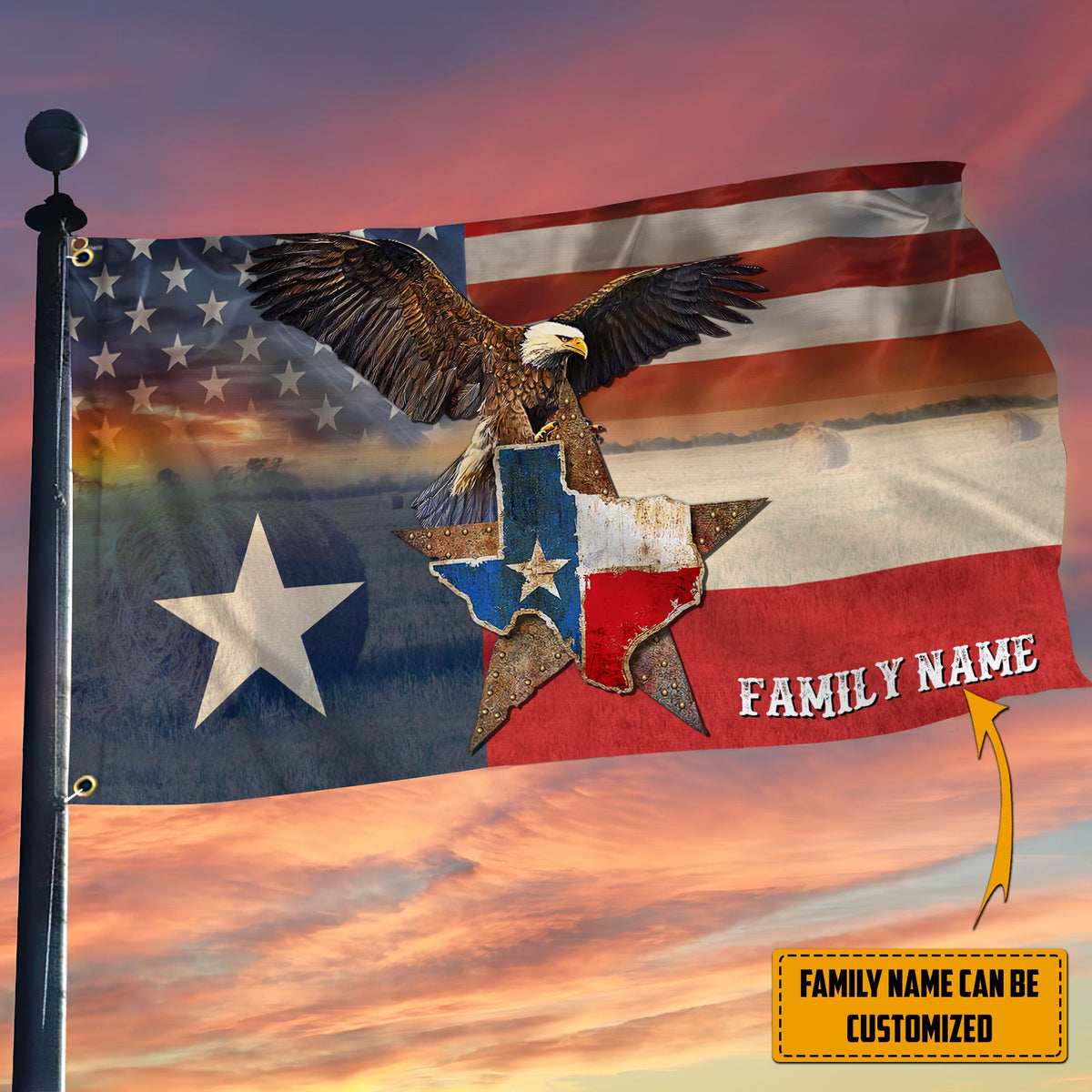 Personalized Texas Map Eagle Hanging Grommet Flag