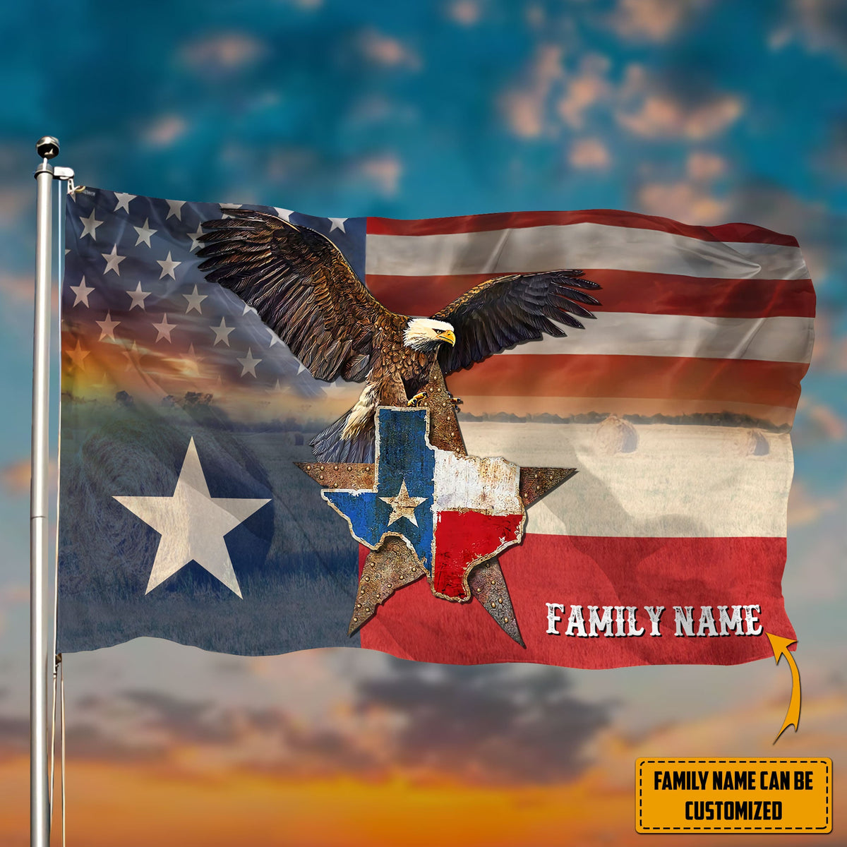 Personalized Texas Map Eagle Hanging Grommet Flag