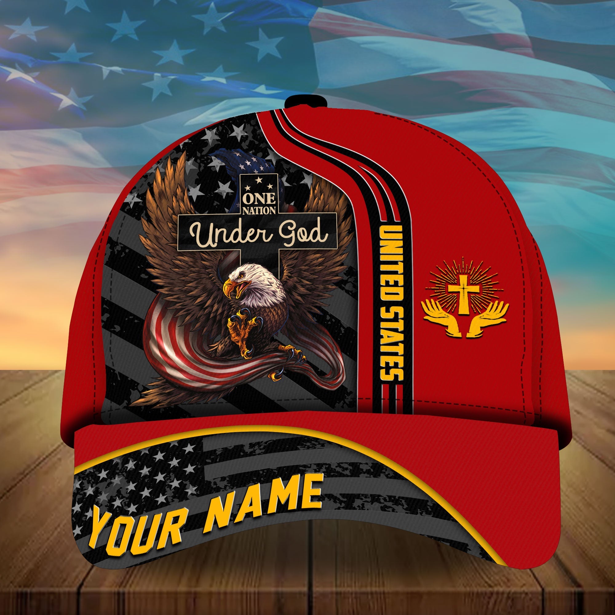 Personalized Multicolored One Nation Under God Eagle Patriot Cap