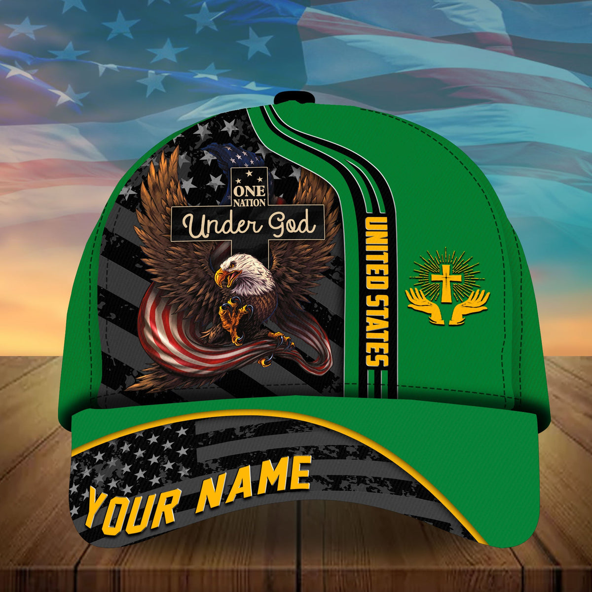 Personalized Multicolored One Nation Under God Eagle Patriot Cap