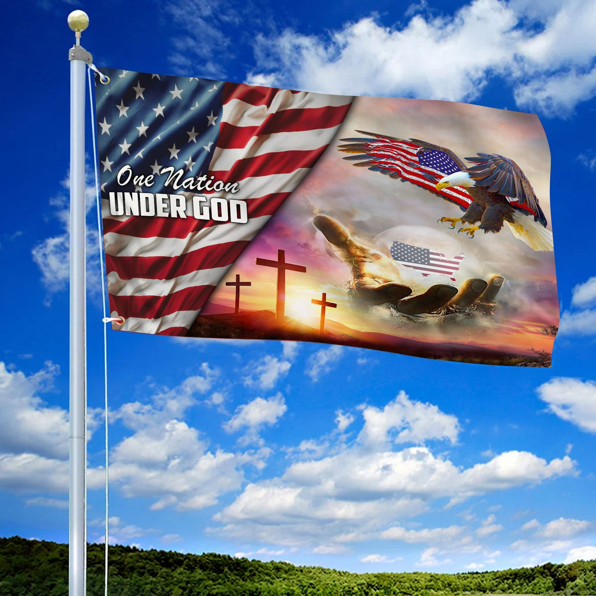 Premium Eagle American Patriotic Grommet Flag One Nation Under God
