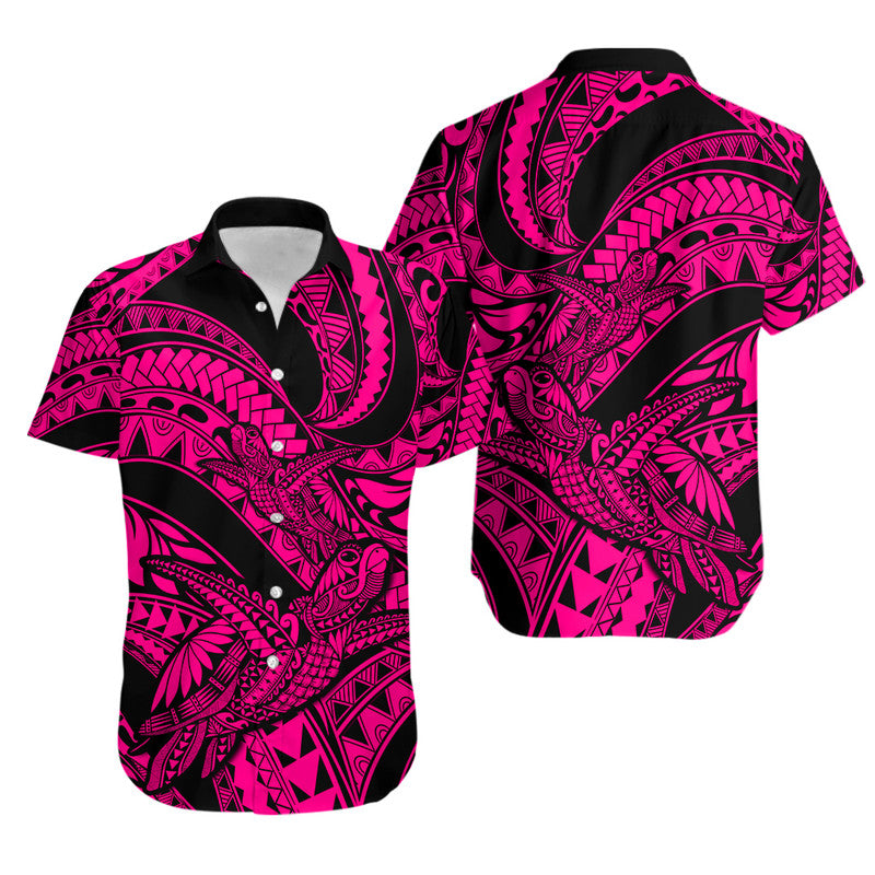 Matching Outfits For Couples Polynesian Combo Dress And Hawaiian Shirt Tribal Mix Turtle Pink Version - Wonder Print Shop