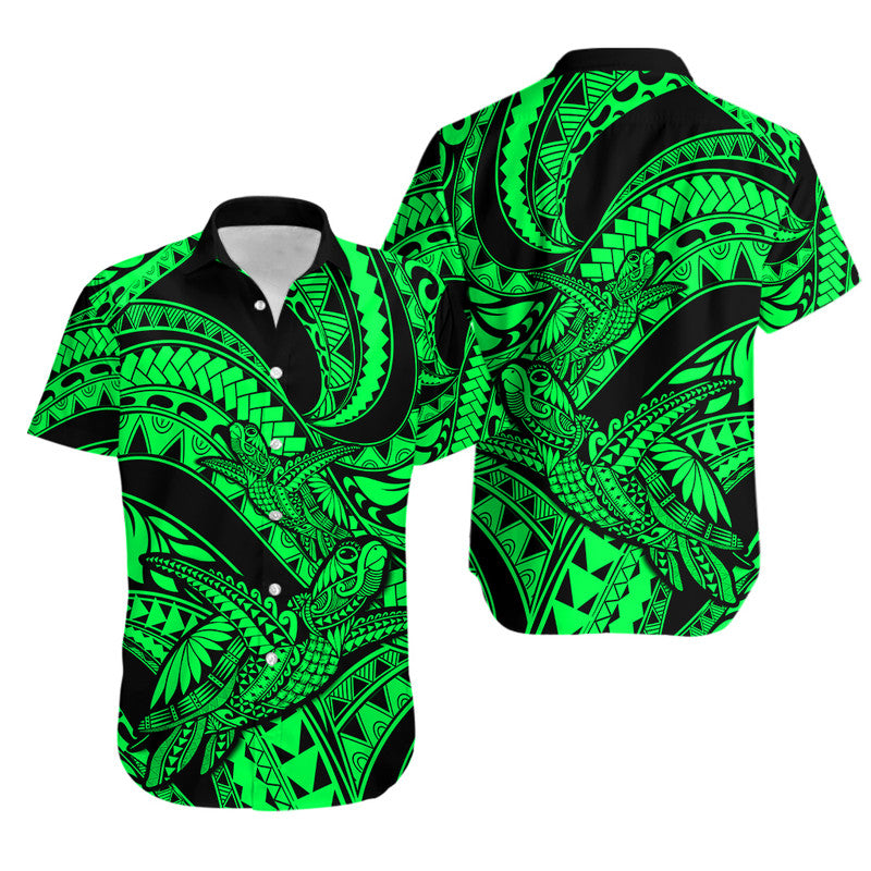 Matching Outfits For Couples Polynesian Combo Dress And Hawaiian Shirt Tribal Mix Turtle Green Version - Wonder Print Shop