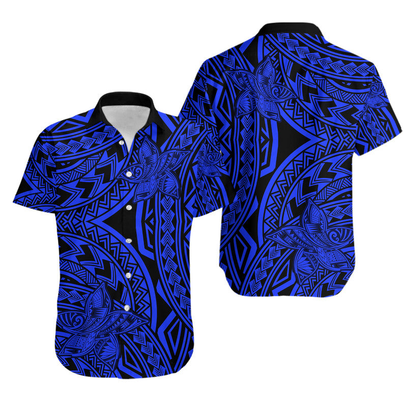 Polynesian Pride Hawaiian Shirt Polynesia Tribal Tattoo Plumeria Blue - Wonder Print Shop