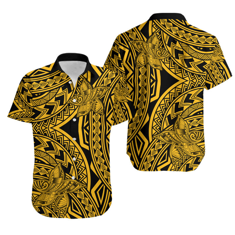 Polynesian Pride Hawaiian Shirt Polynesia Tribal Tattoo Plumeria Gold - Wonder Print Shop