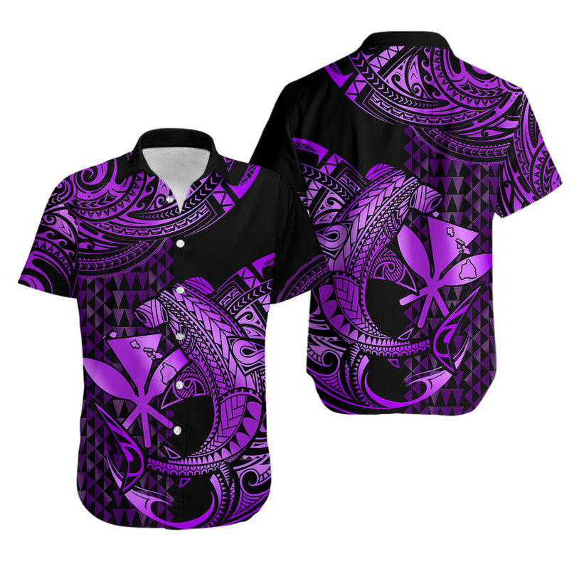 Hawaii Hammerhead Shark Hawaiian Shirt Polynesian Kakau With Kanaka Purple - Wonder Print Shop