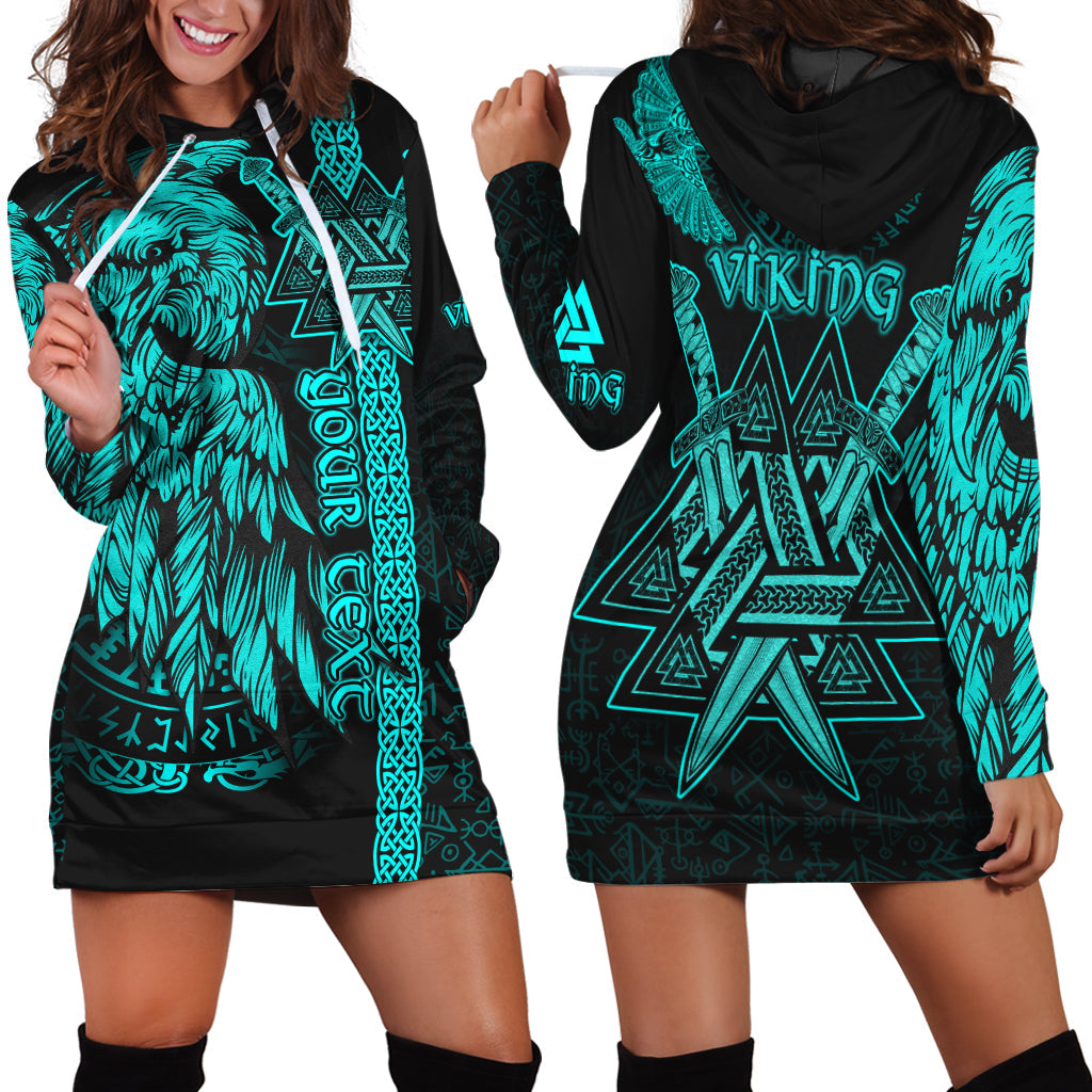 custom-viking-hoodie-dress-valknut-raven-symbol-celtic-vegvisir-cyan-color