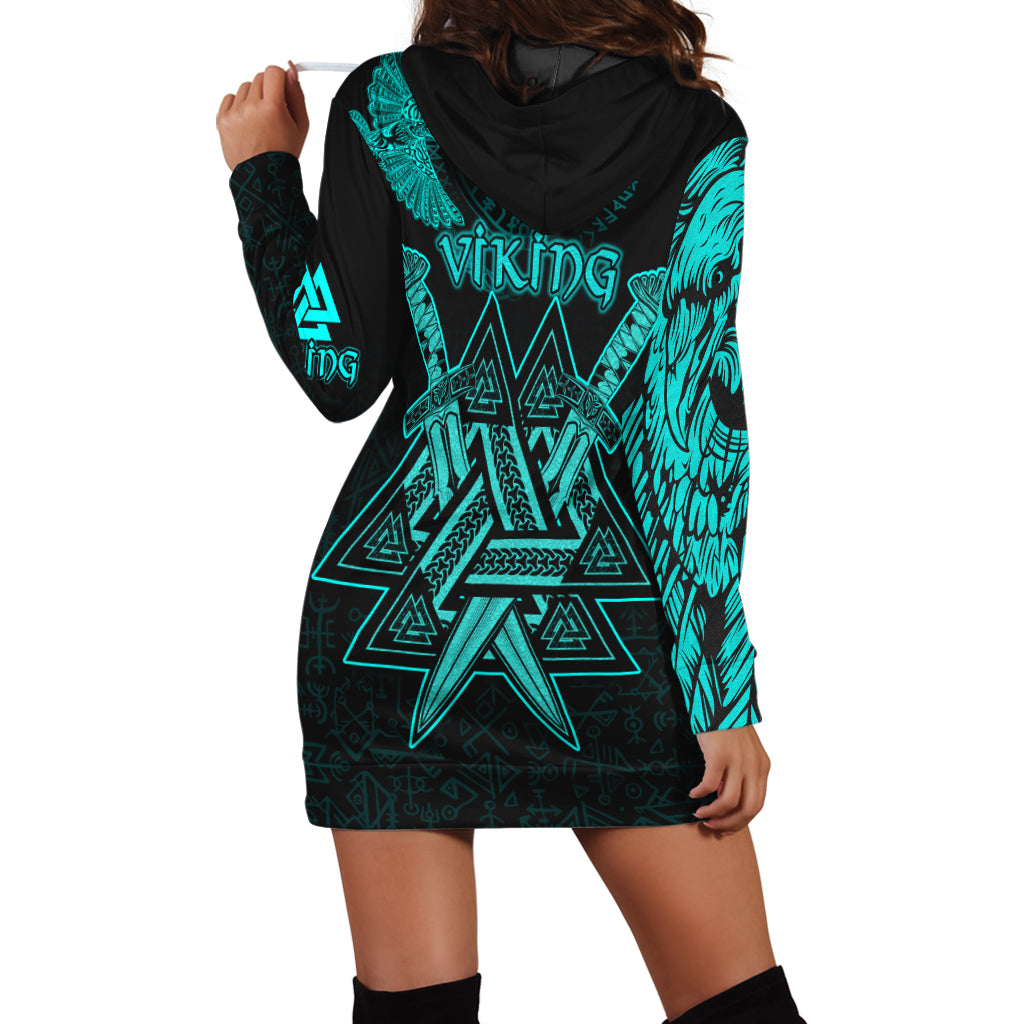 custom-viking-hoodie-dress-valknut-raven-symbol-celtic-vegvisir-cyan-color