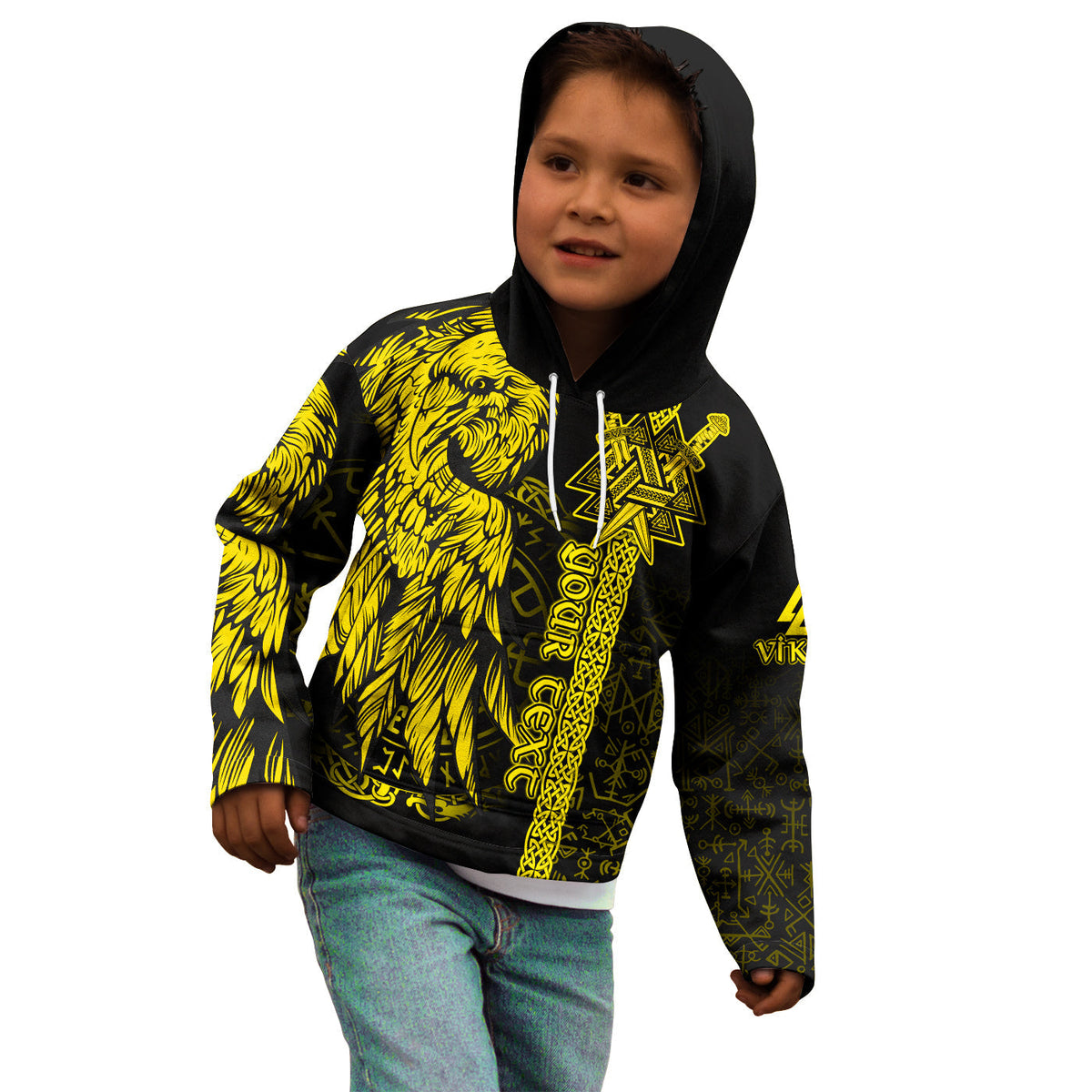 custom-viking-hoodie-kid-valknut-raven-symbol-celtic-vegvisir-yellow-color