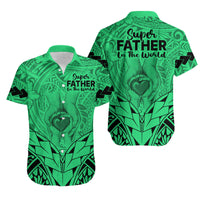 Matching Couple Outfit Polynesian Father's Day Gift For Dad Combo Off Long Dress and Hawaiian Shirt Super Father In The World - Green Polynesian Pattern LT9 - Wonder Print Shop