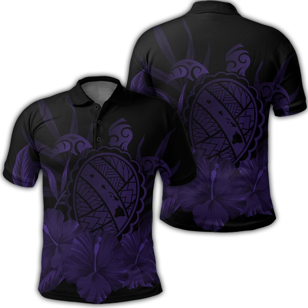 Hawaiian Map Turtle Hibiscus Polynesian Polo Shirt Purple - Wonder Print Shop