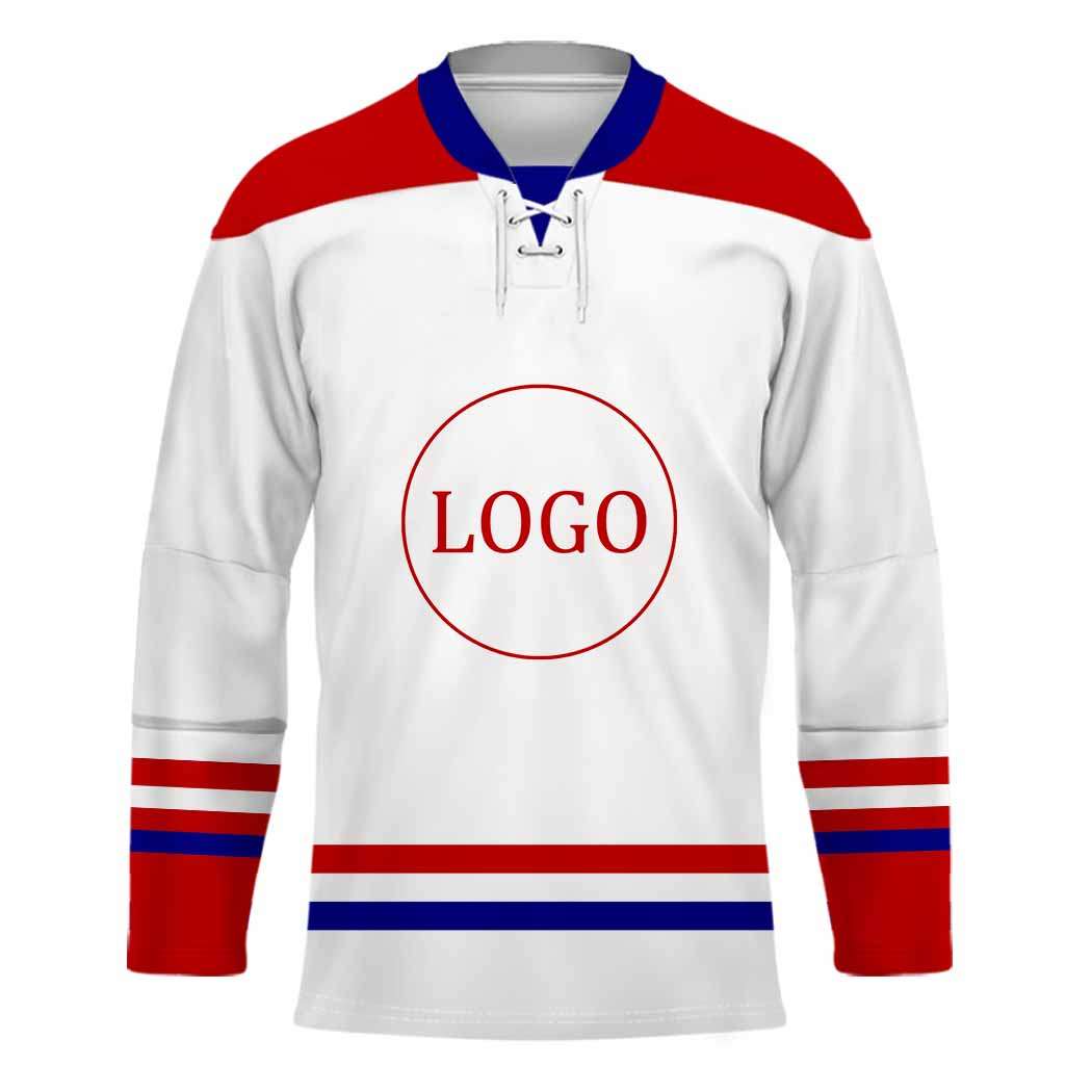 White Hockey Jersey Team Personalized logo and text - Wonder Print Shop