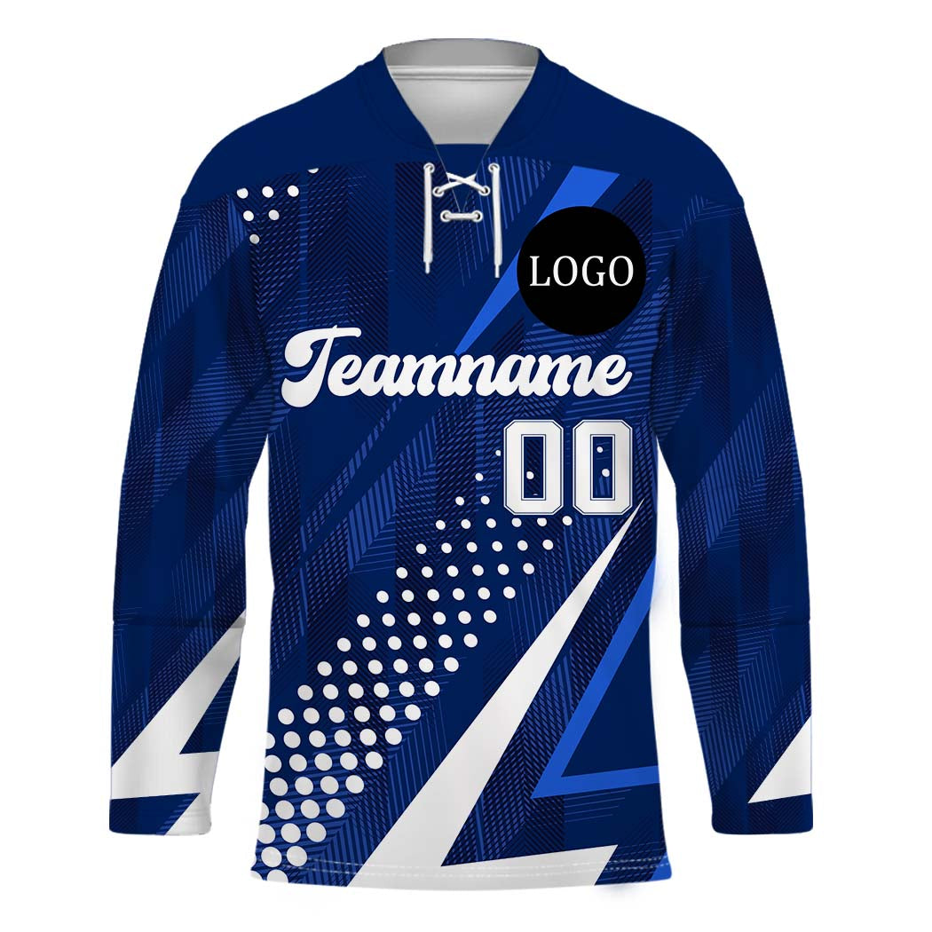 Custom Blue Hockey Jersey with Personalized Logo and Text Front and Back - Wonder Print Shop