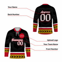Custom Black Gold Hockey Jersey with Personalized Logo and Text Front and Back - Wonder Print Shop