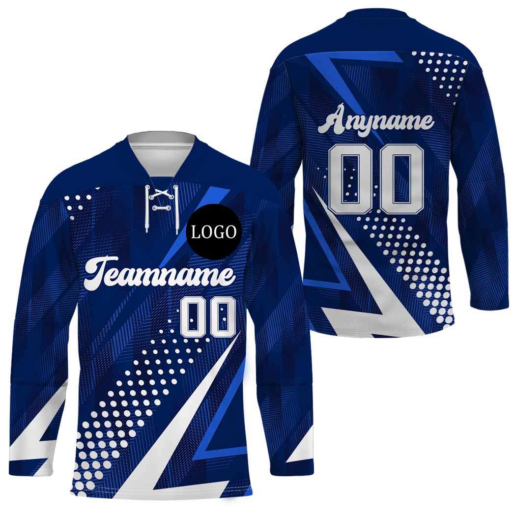 Custom Blue Hockey Jersey with Personalized Logo and Text Front and Back - Wonder Print Shop