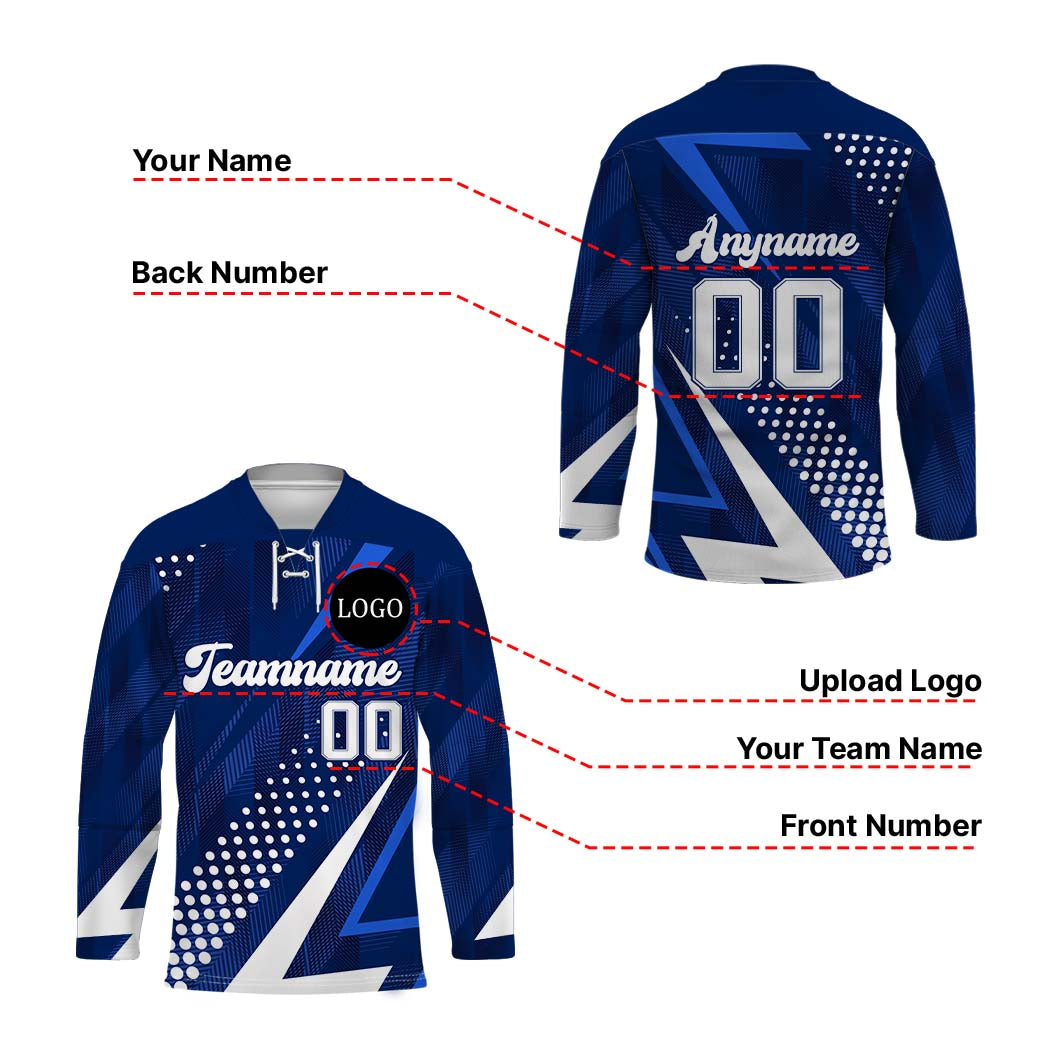 Custom Blue Hockey Jersey with Personalized Logo and Text Front and Back - Wonder Print Shop